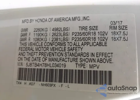 2017 Acura Rdx Advance Package z USA, uszkodzony, nr VIN 5J8TB4H78HL034019